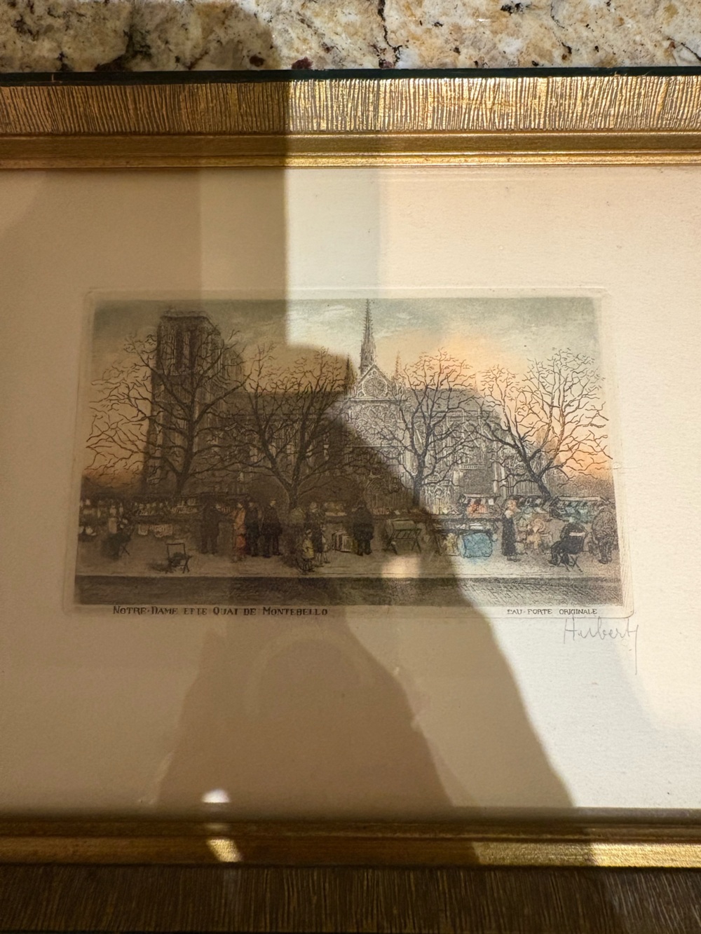 Vintage Notre-Dame Street Scene Art Print in Cream and Gray